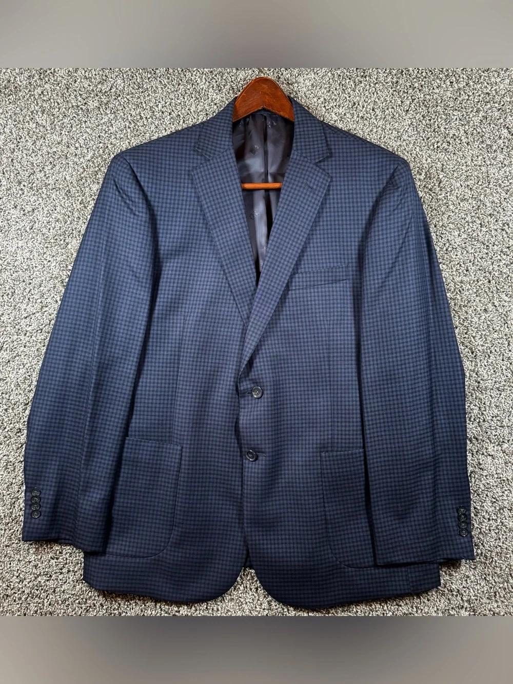 Jos A Bank Reserve Tailored Fit 44R Wool Silk Navy Plaid Coat Blazer Jacket